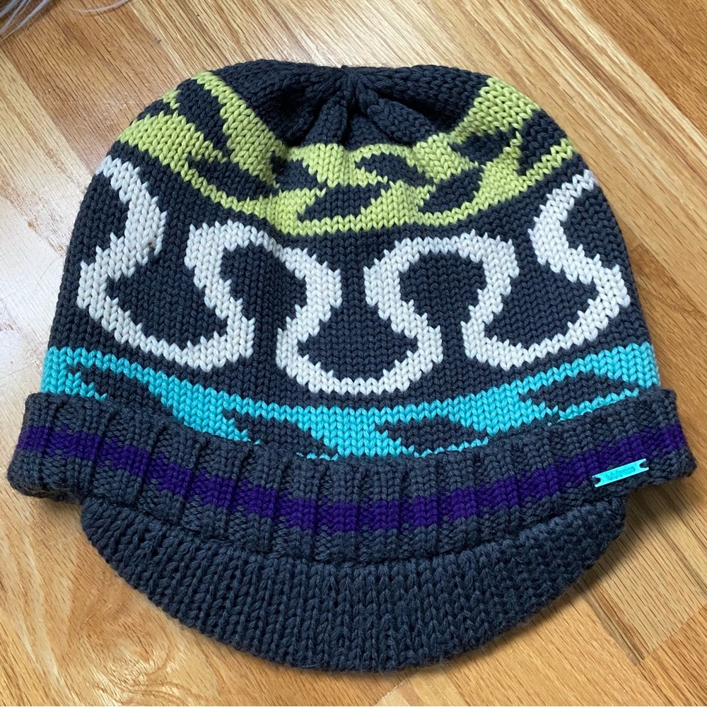 Lululemon Athletica Striped Wool Beanie - Charcoal Gray, Yellow, Turquoise